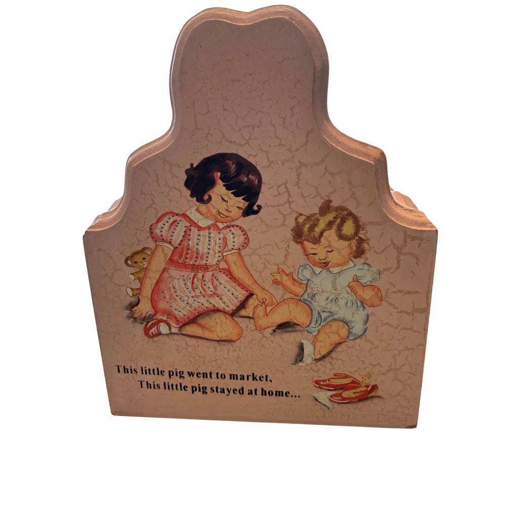 Vintage Pink Wooden Nursery Caddy This Little Piggy Storage Tote Scalloped Edge
